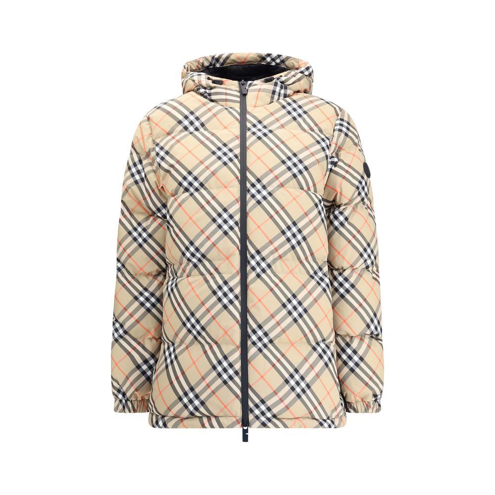 Veste en duvet à capuche et à carreaux