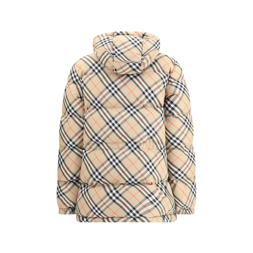 Veste en duvet à capuche et à carreaux