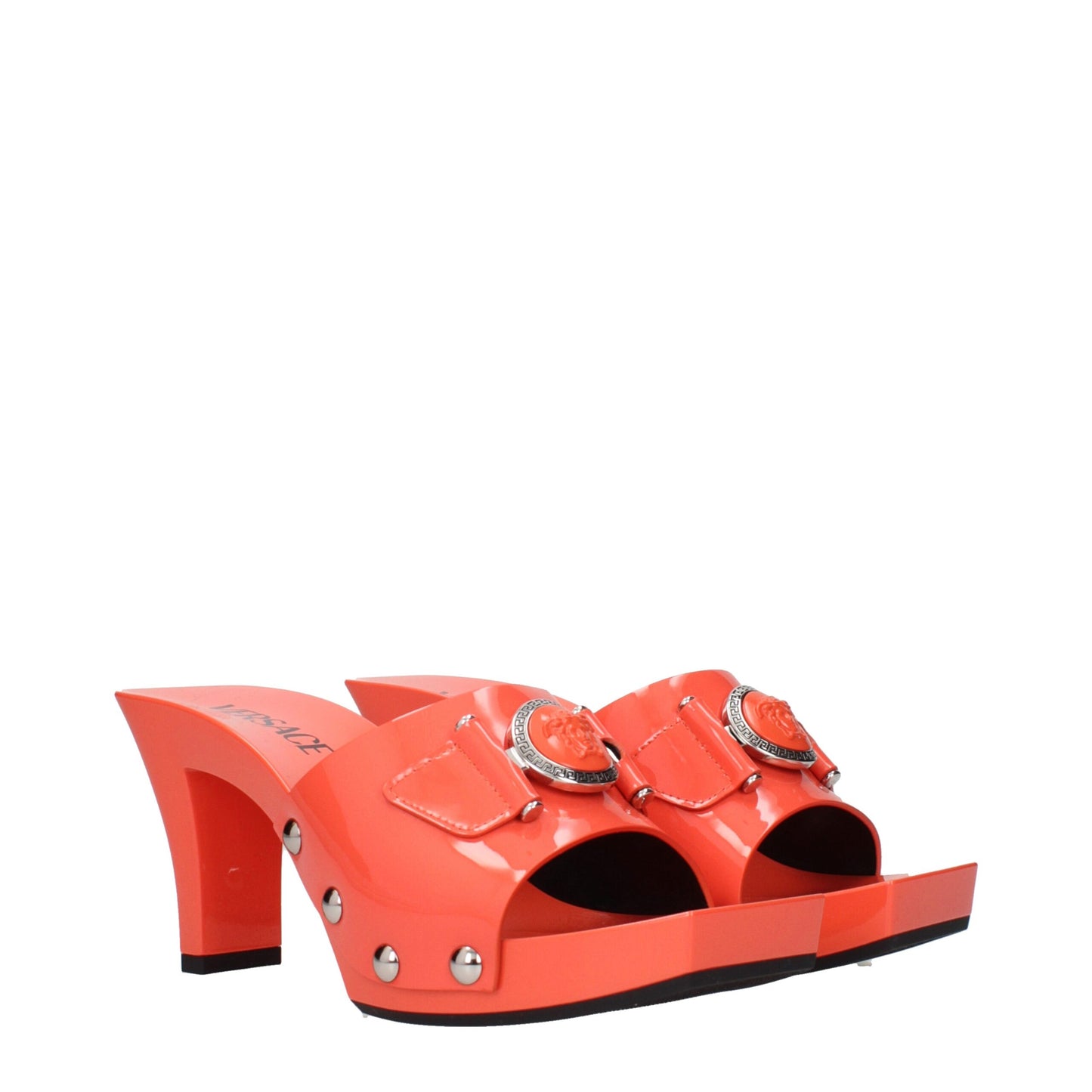Versace Orangefarbene Plateauschuhe aus Leder