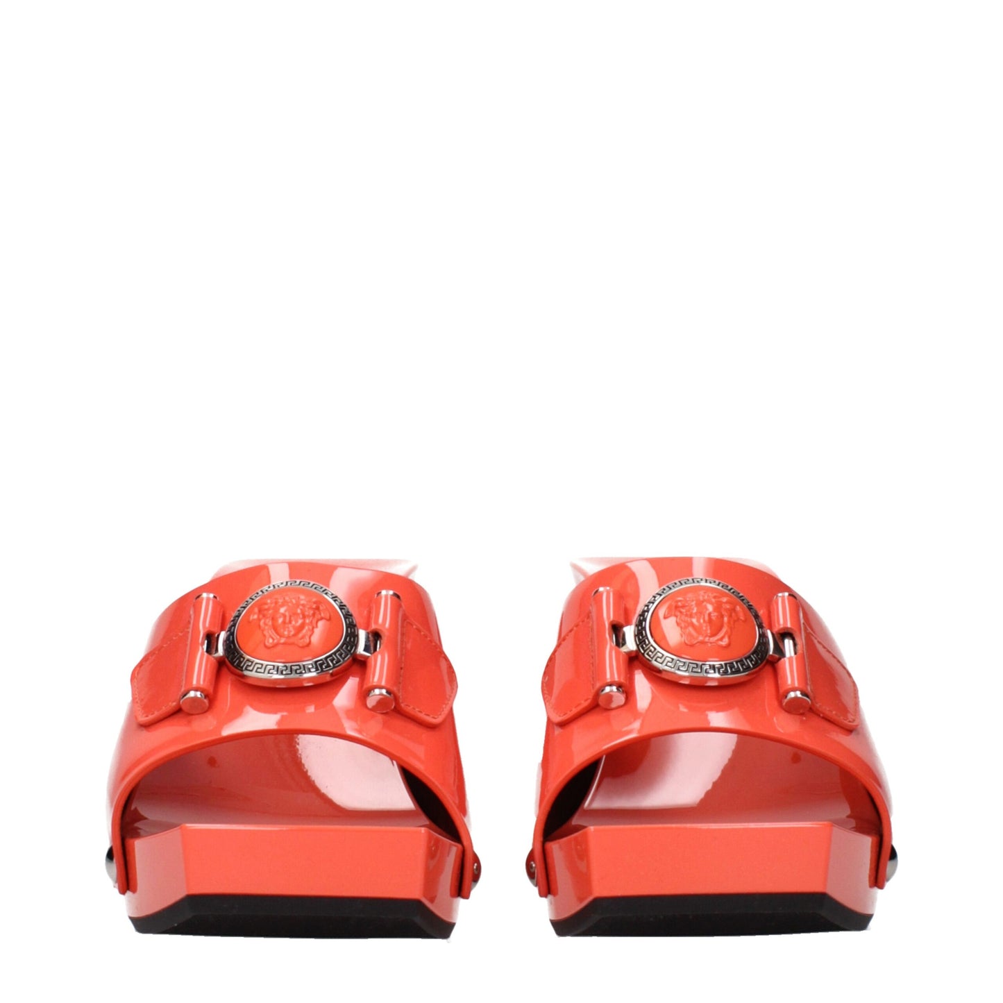Versace Orangefarbene Plateauschuhe aus Leder