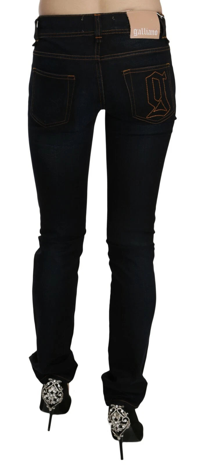 Pantalons en jean décontractés, coupe slim, taille mi-haute, bleu foncé.