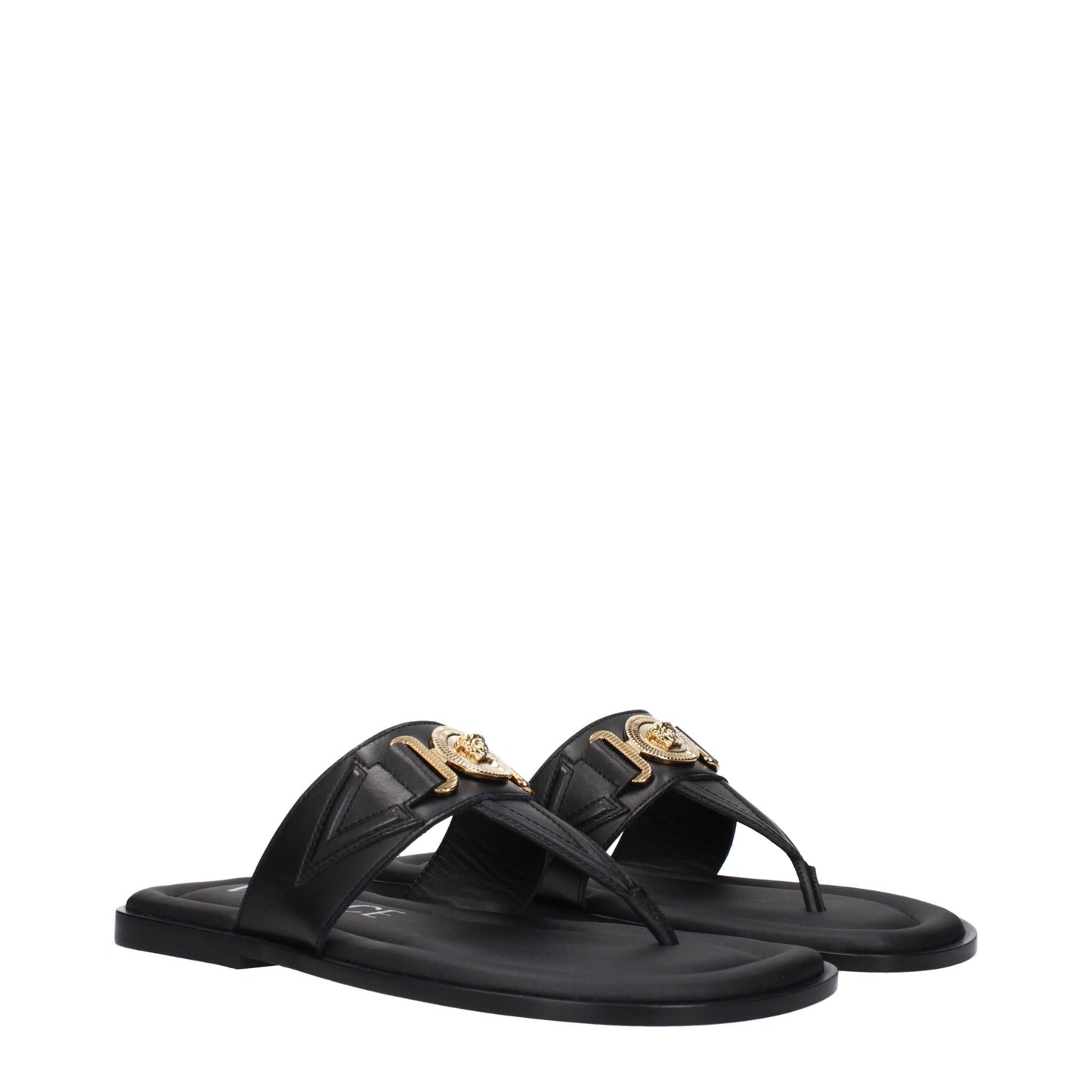 Versace Zehentrenner aus schwarzem Leder