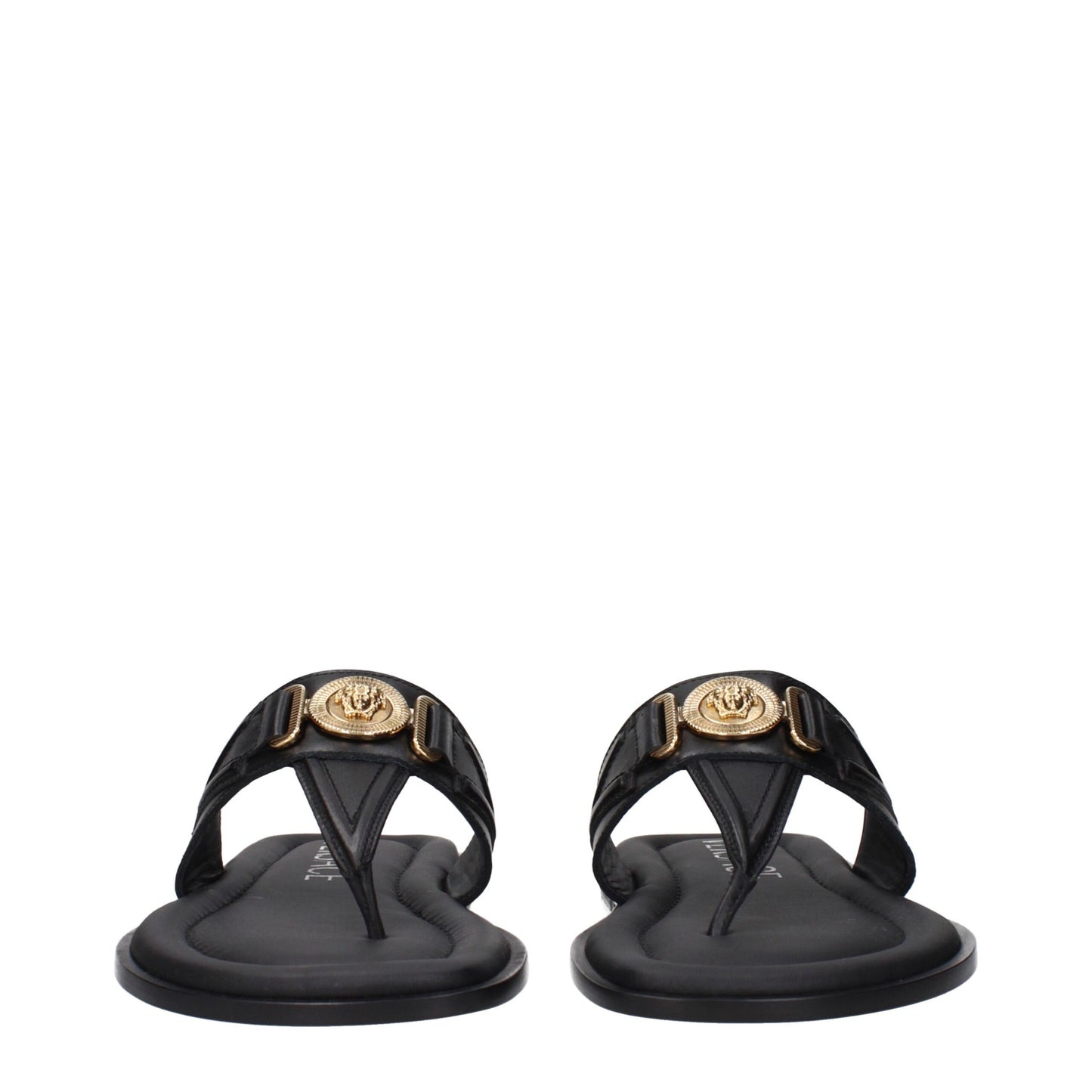 Versace Zehentrenner aus schwarzem Leder