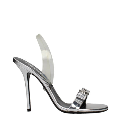 Versace Gray Leather Stiletto Heels Sandals
