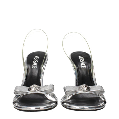 Versace Gray Leather Stiletto Heels Sandals