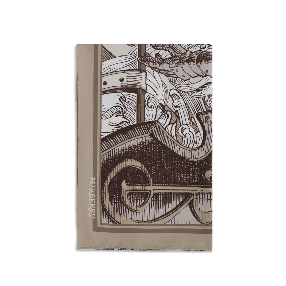 Écharpe en soie imprimée avec gravure de chevalier