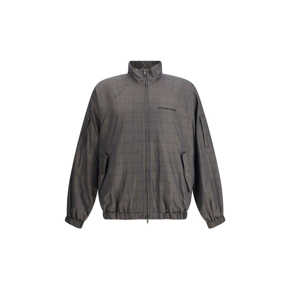 Veste zippée à motif à carreaux marron et bleu