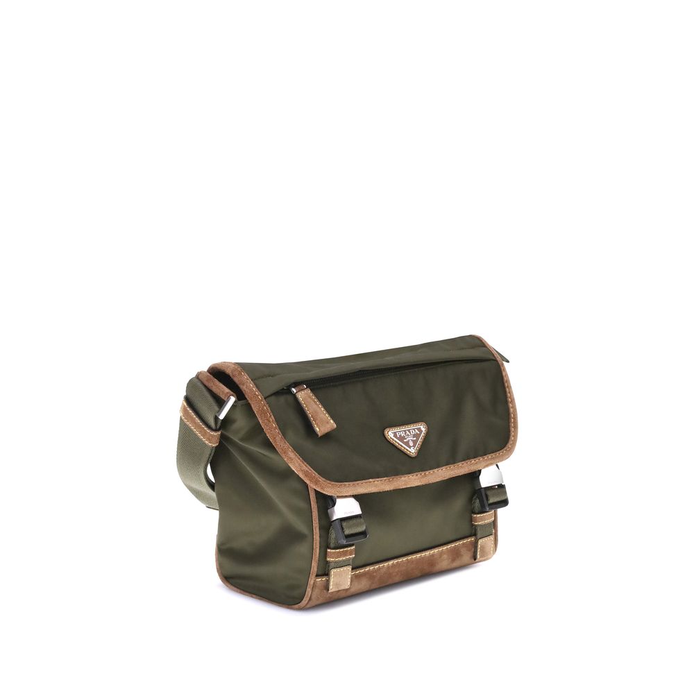 Sac à bandoulière moyen en Re-Nylon et cuir
