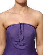Purple Viscose Elastane Strapless Bodycon Dress
