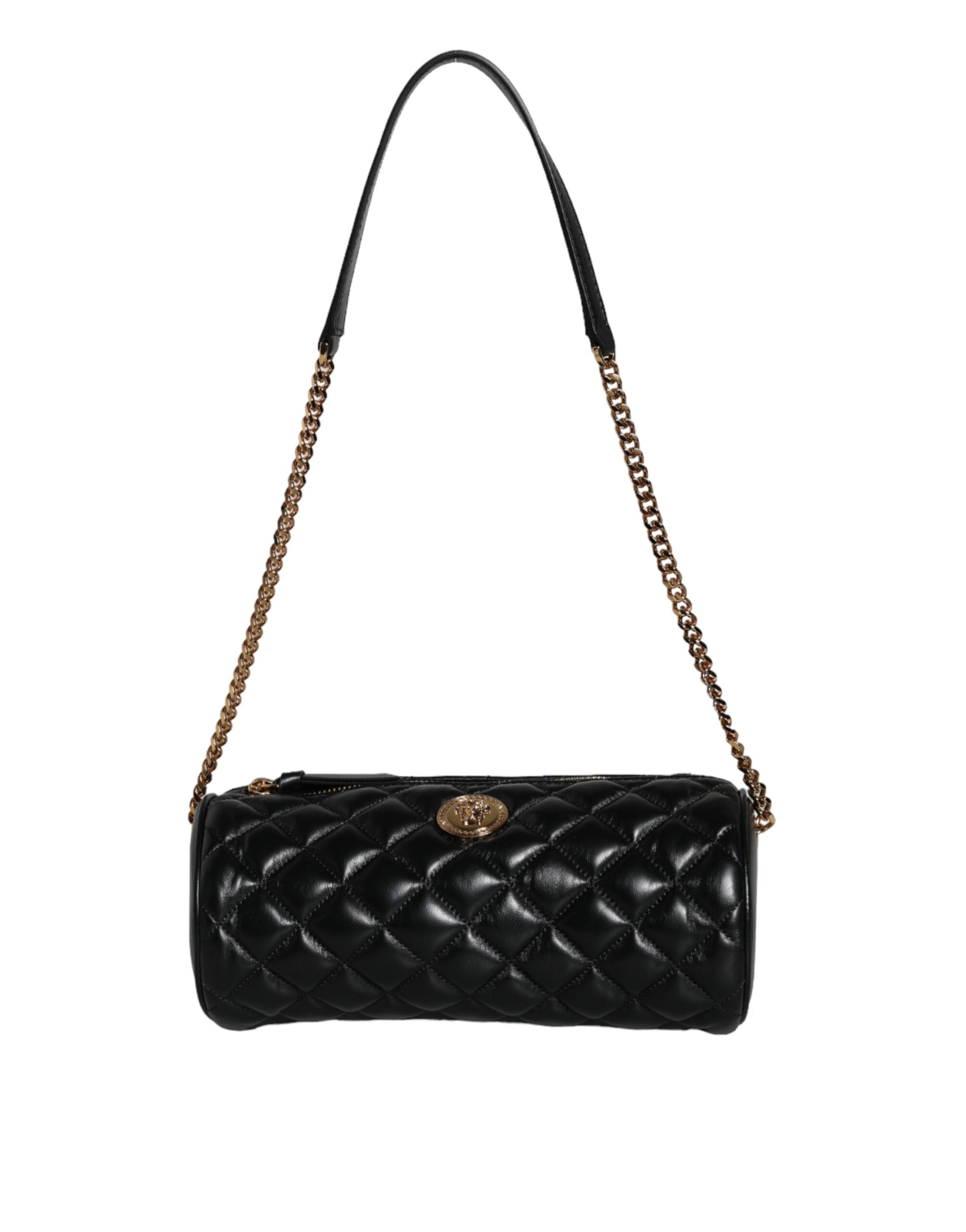 Mini sac bandoulière en cuir d'agneau matelassé noir.