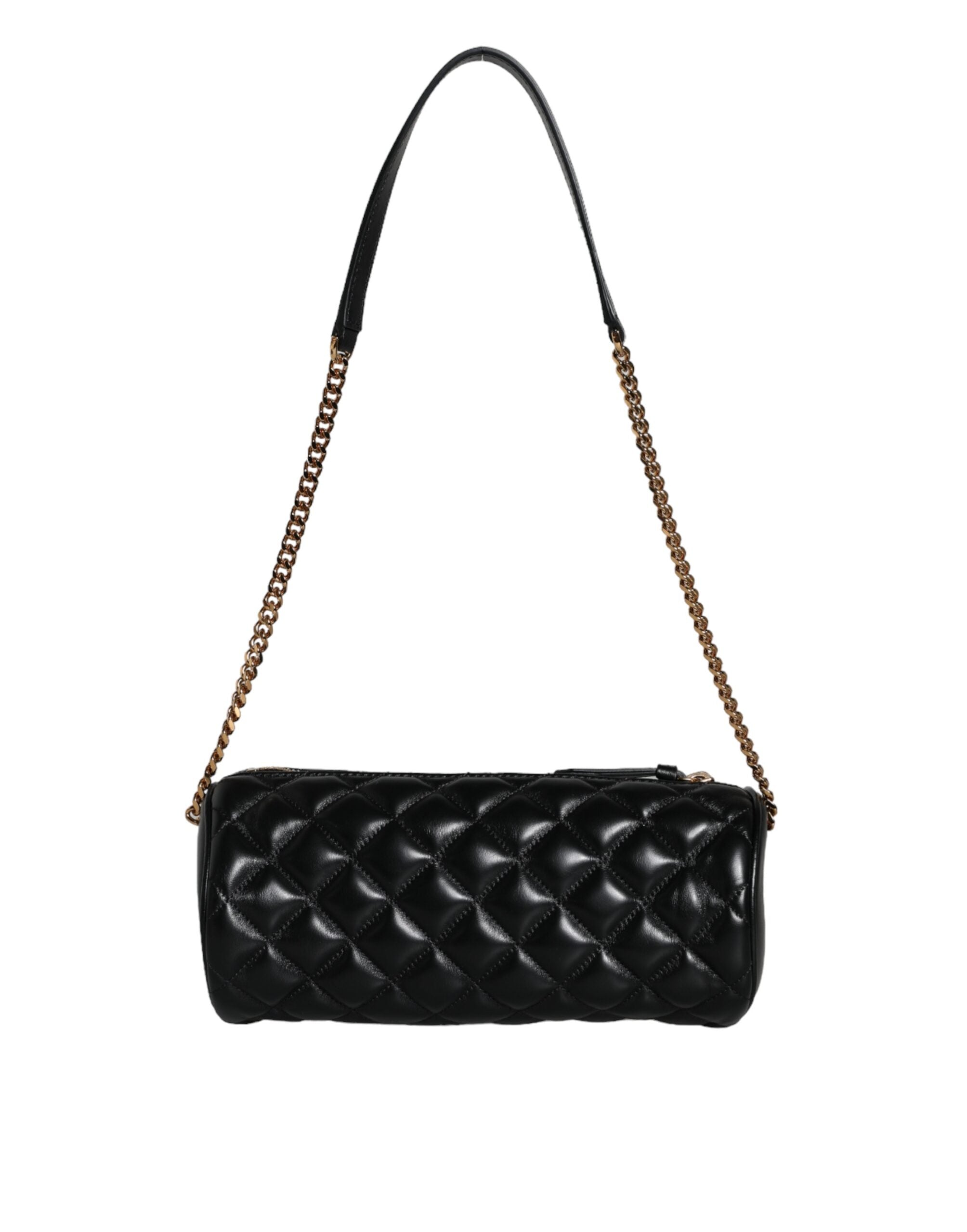 Mini sac bandoulière en cuir d'agneau matelassé noir.