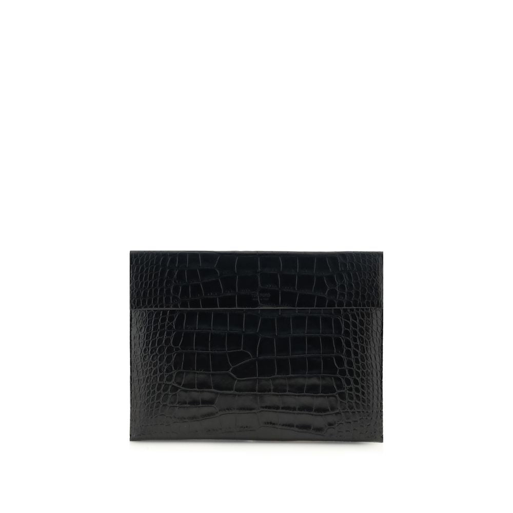 Pochette en cuir imprimé crocodile